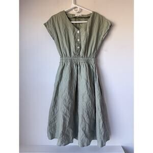 SOLD Amazhiyu 100% Linen Womens Fit & Flare Midi Dress Size S Green Boho​